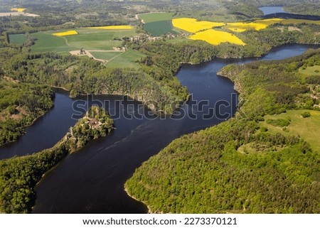 aerial view of vltava river with castle zvikov, czech republic Royalty-Free Stock Photo #2273370121