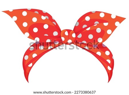 Retro woman bandana red tied bow polka dot decorative design isometric vector illustration. Vintage fashion female headband textile ribbon band old fashioned stylish headwear headscarf accessory