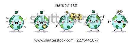 Cute Happy Earth planet mascot set.