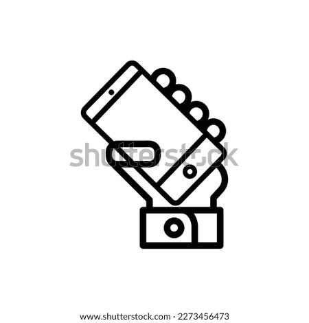 Hand Holding Smartphone vector icon, Outline style, isolated on white Background.