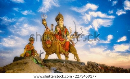 Statue of Maa Vaishno Devi beautiful image of maa durga with lion sitting with hanumaan Royalty-Free Stock Photo #2273459177