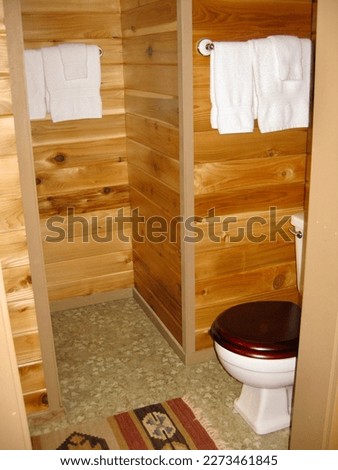 Bathroom and Hallway inside Cozy Wooden Cabin