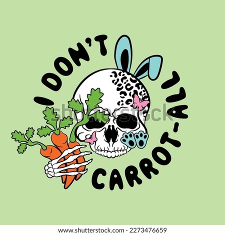 This digital vector file features a unique and playful design of a skull wearing rabbit ears, adorned with leopard print and holding a carrot. A fun and edgy addition to any Easter-themed project