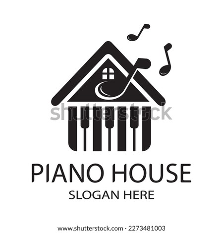 piano house vector logo design template illustration
