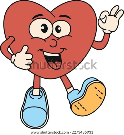 Retro clockwork character in the form of a heart. Cartoon character. Fashionable style of the 2000s. Vector illustration.