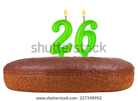 birthday cake with candles number 26 isolated on white background