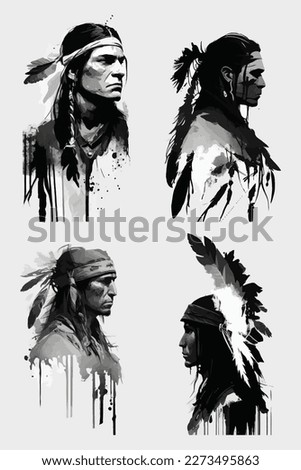 set of silhouette of Native American Indian Chief warrior Mascot with feather . for t-shirt design print. Vector illustration on isolated background	 Royalty-Free Stock Photo #2273495863