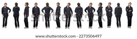 large group of same woman clothing in sportswear and onorak various poses on white background Royalty-Free Stock Photo #2273506497