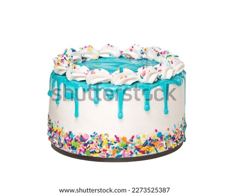 Birthday Cake with a blue ganache drip and colorful sprinkles isolated on a white background Royalty-Free Stock Photo #2273525387