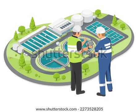 Engineer management and planing with Technician at Wastewater Treatment plant ecology sewage treatment for save world concept cartoon symbols  isometric isolated illustration vector Royalty-Free Stock Photo #2273528205