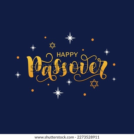 Happy Passover handwritten text. Golden letters, sparkling stars on dark blue background. Modern brush calligraphy. Hand lettering, vector illustration for Jewish holiday as greeting card or poster Royalty-Free Stock Photo #2273528911