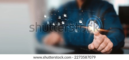 Database storage cloud technology file data transfer sharing, cyber, big data information for financial online marketing, internet banking application or computer download upload backup cloud drive. Royalty-Free Stock Photo #2273587079