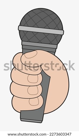 Vector hand with microphone. Isolated illustration.