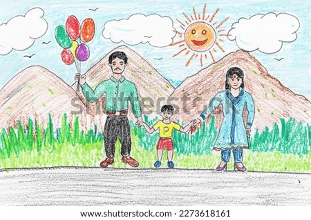 This delightful family photo drawing has been lovingly created by a child, capturing the special bond and affection shared between family members.