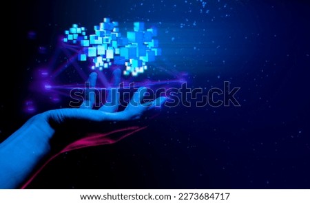 businessman hand holding holographic of  metaverse network on black background,internet social online technology, digital cryptocurrency coin