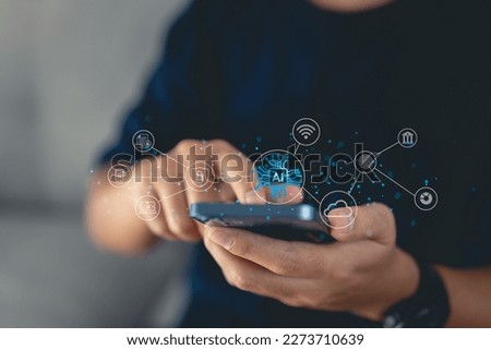 This concept combines AI chips and new technology with big data and business design, integrating a fingerprint system, cloud computing, and online smart industry storage to optimize business operation Royalty-Free Stock Photo #2273710639