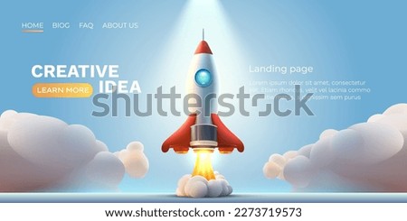 Rocket space startup, creative idea cover, landing page web site, Vector illustration  Royalty-Free Stock Photo #2273719573
