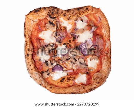 A Neapolitan style Italian colorful pizza top studio shot isolated on white background 
