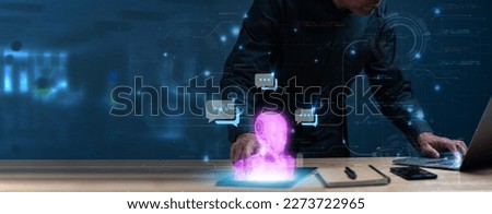 Ai smart Manufacturing and Hitech to communicate with humans to content. Ai connection automation to global cyber network concept. Ai chatbot is a new technology in future can support all business Royalty-Free Stock Photo #2273722965