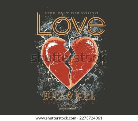  Love rock tour artwork. Heart rock and roll vector design for t-shirt. Music poster.
