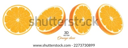 realistic set of fresh orange fruit round slices isolated on white background.vector illustration design element. Royalty-Free Stock Photo #2273730899