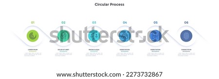 Informative circular process infographic chart for digital technology demonstration. Privacy online infochart with thin line icons. Instructional graphics with 6 steps sequence design for web pages Royalty-Free Stock Photo #2273732867