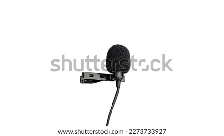 Closeup view of collar mic on white isolated background