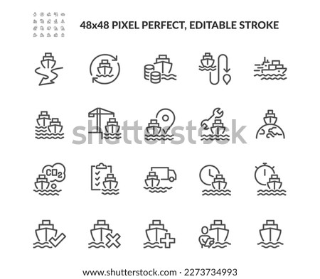 Simple Set of Ship Management Related Vector Line Icons.  
Contains such Icons as Ship Route, Renting Price, Commercial Fleet and more. Editable Stroke. 48x48 Pixel Perfect. Royalty-Free Stock Photo #2273734993