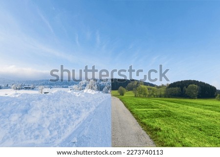 Season change from winter to summer in a landscape Royalty-Free Stock Photo #2273740113