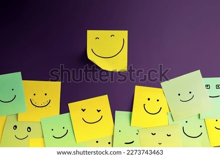 Happiness Day Concept. Happy and Positive Mind, Well Mental Health. Enjoying Life Everyday. Smiling Face Sticky Note on Board Royalty-Free Stock Photo #2273743463