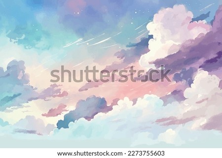 Vector background watercolor sky with beautiful clouds