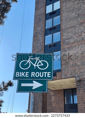 Bike route sign close up in New York 