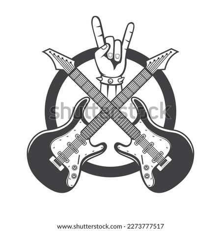 metal hand sign with crossed electric guitar black and white
