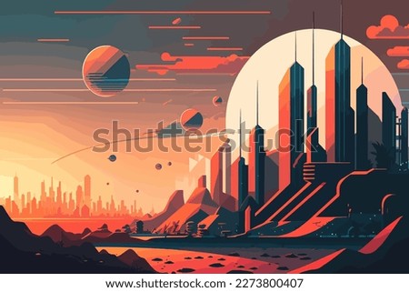 The futuristic city in space, vector flat Eps 10 Royalty-Free Stock Photo #2273800407