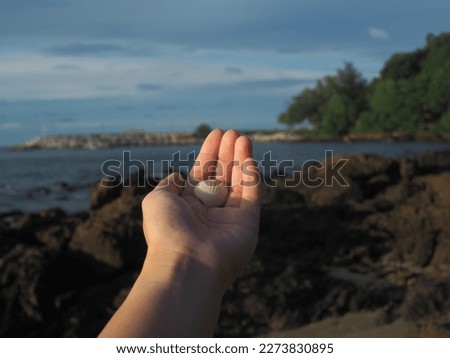 My hand with a beautiful sea view.