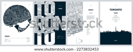 Set of travel posters with Toronto, detailed urban street plan city map, Silhouette city skyline, vector artwork Royalty-Free Stock Photo #2273832453
