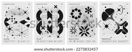 Futuristic retro vector minimalistic Posters with strange wireframes graphic assets of geometrical shapes modern design inspired by brutalism and silhouette basic figures, set 13 Royalty-Free Stock Photo #2273832457