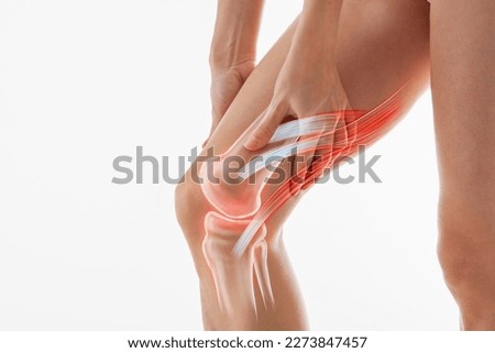 Knee pain, meniscus inflamed, human leg medically accurate representation of an arthritic knee joint. Persistent, sharp discomfort in the knee joint, accompanied by swelling and stiffness Royalty-Free Stock Photo #2273847457