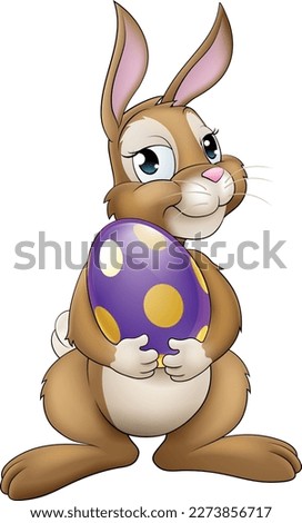 An Easter bunny cartoon rabbit holding a giant Easter egg illustration