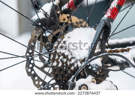 Snowy bicycle cassette and gears