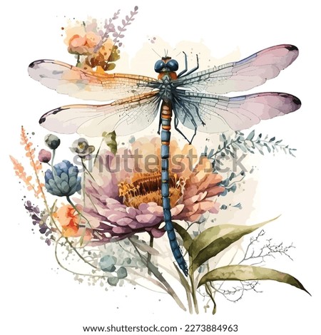 insect dragonfly in a watercolor style isolated. Aquarelle dragonfly for background, texture, wrapper pattern, frame or border. Royalty-Free Stock Photo #2273884963