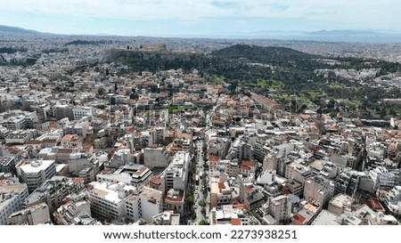 Aerial drone top down photo of Athens centre dense cityscape, Attica, Greece