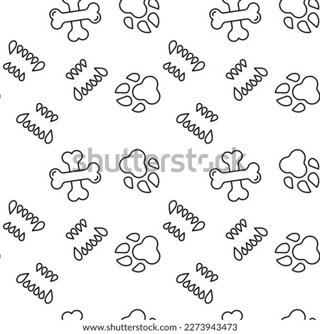 Seamless pattern of animal teeth, paw, crossed bones. Suitable for shops, web sites and applications, media, backgrounds