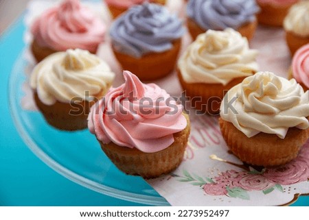 Closeup of homemade delicious cupcakes made for Birthday party in a selective focus  - Image