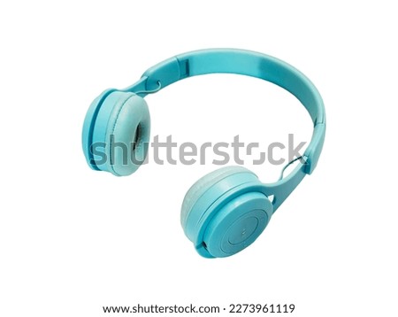 light blue earphones isolated on white background Royalty-Free Stock Photo #2273961119