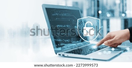 Cybersecurity privacy of data protection, businessman using laptop Secure encryption technology, security Internet access, security encryption of user private data, business confidentiality. Royalty-Free Stock Photo #2273999573