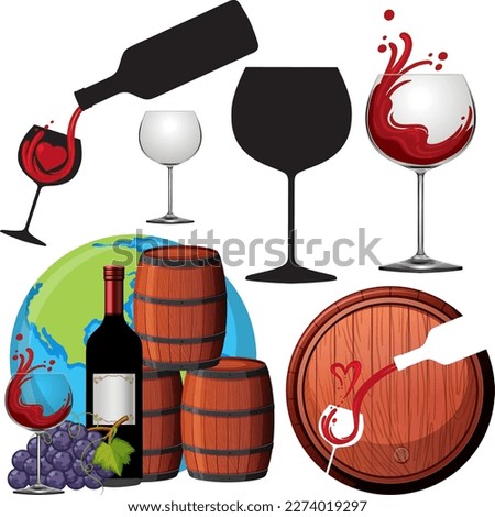 Mix set of red wine illustration