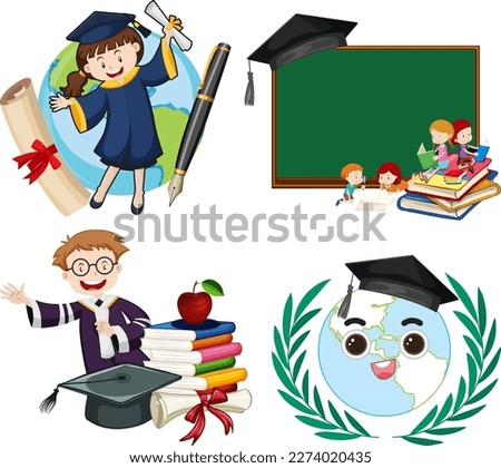 Earth Graduation Cartoon Icons Set illustration