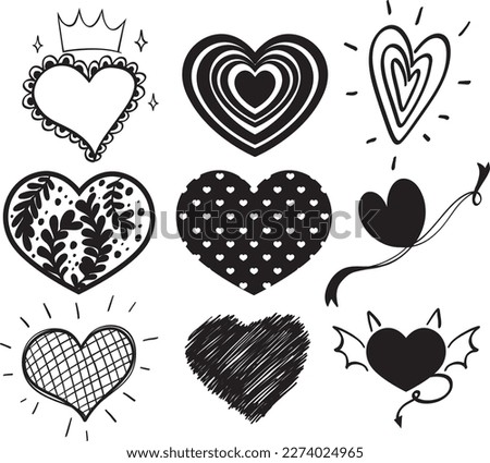 Set of black and white heart illustration