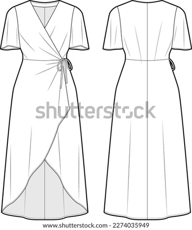 Women's Crossover Short Sleeve Wrap Dress fashion vector sketch, Apparel template Royalty-Free Stock Photo #2274035949